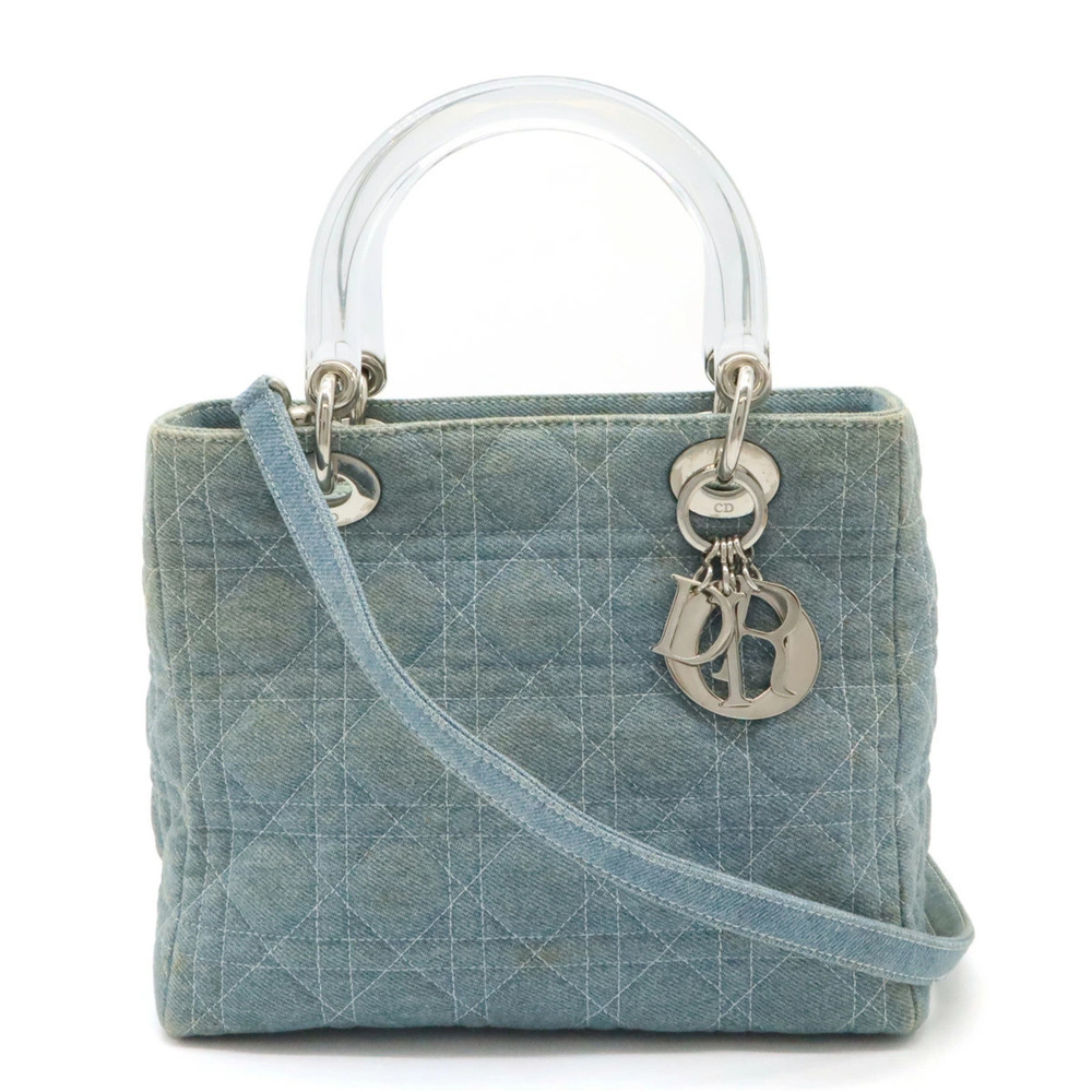 Christian Dior Lady Cannage 2way Shoulder Bag Denim Blue Clear